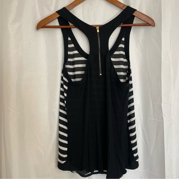 EXPRESS Women’s Black White Stripe Racer Back Zip Up Tank Top Size XS - Picture 7 of 10